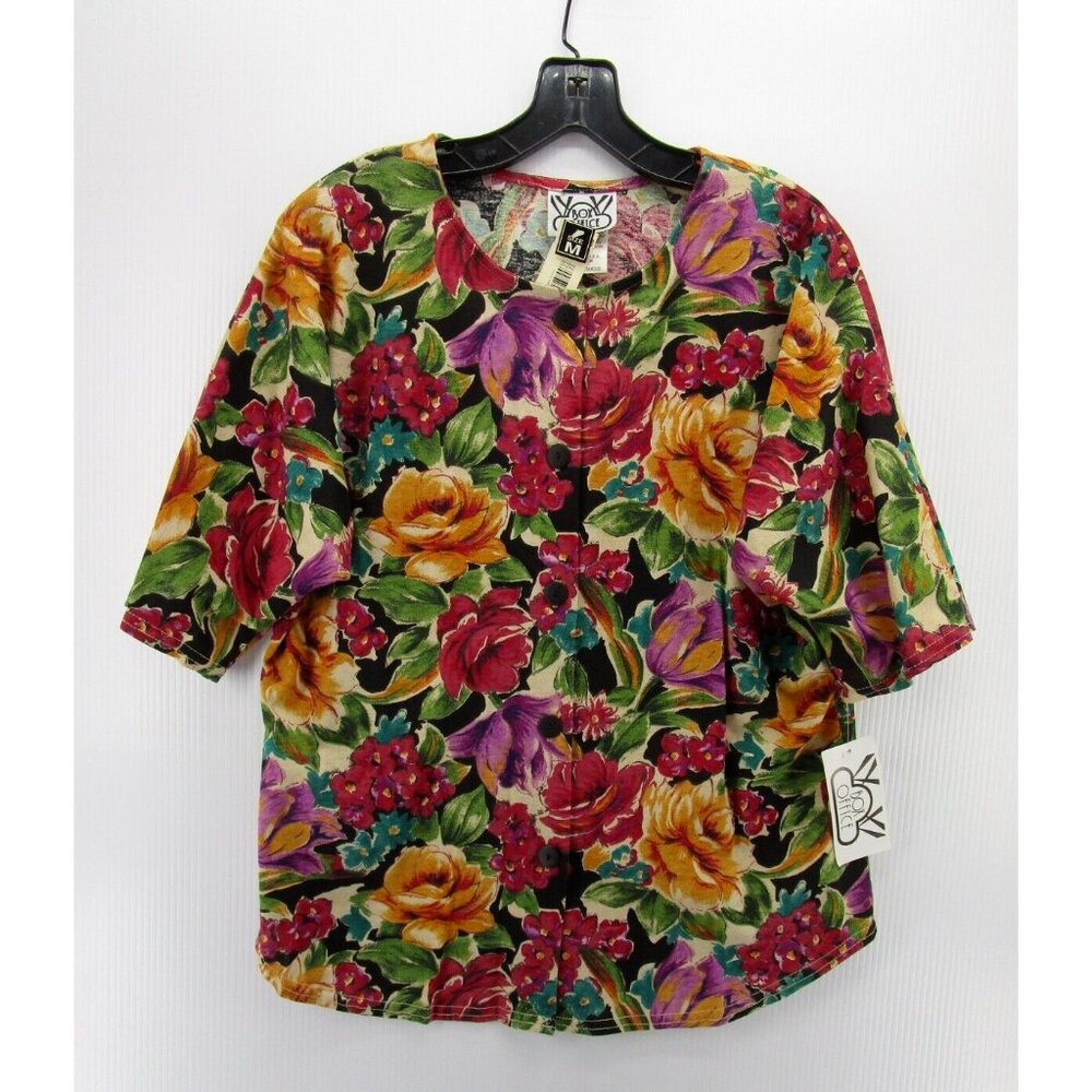 VINTAGE Box Office Top Medium Pink Button Up Blouse Colorful 90s NEW